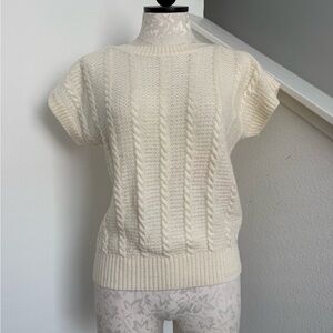 Vintage Cable Knit Grandma cottagecore Sweater Vest Cream Ivory Size large